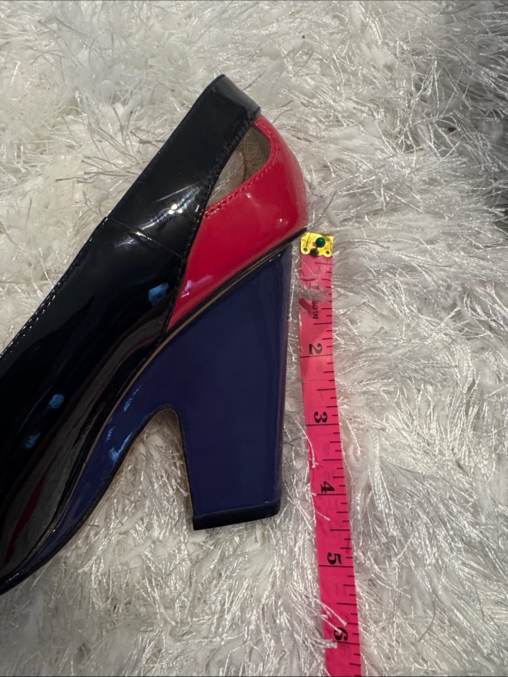 Women’s Patent Peep-Toe Block Heel Pumps - Black, Deep Purple Heel, and Hot Pink - Picture 13 of 14